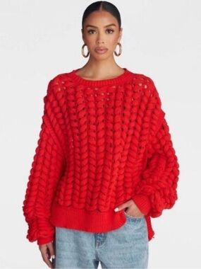 KBB by KAHLANA The chunky KNIT crew sweater- RED NWT